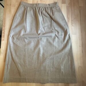 Vintage Gilmore Tan Wool‎ Blend Midi Skirt Pockets Side Zip Womens Size 9/10
